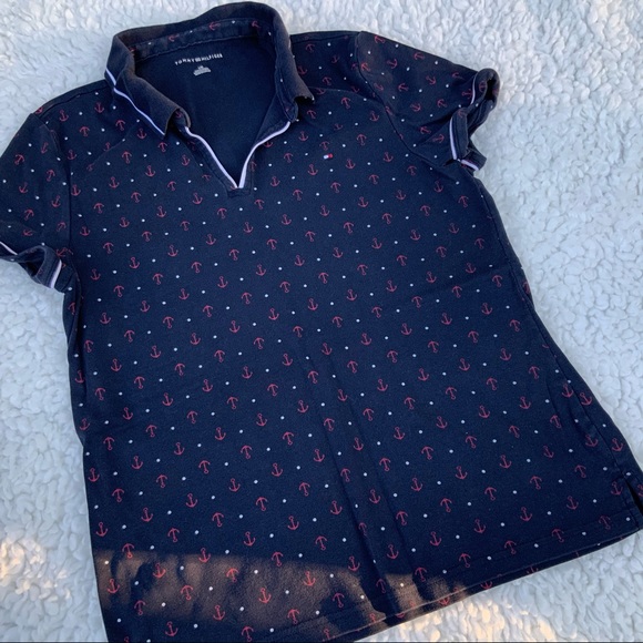 Tommy Hilfiger women’s polo shirt cute nautical anchors - Picture 2 of 3
